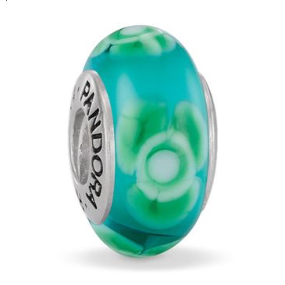 Pandora Flowers Green Murano Glass Bead